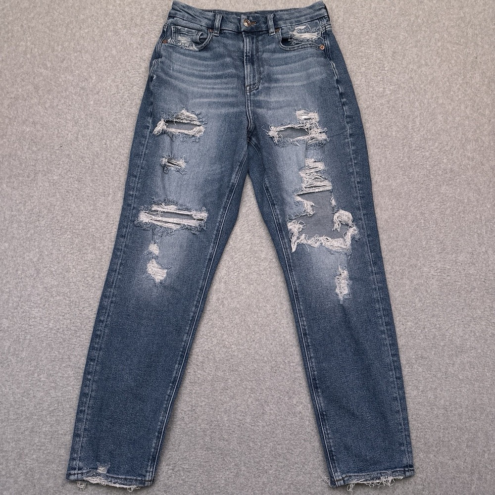 American Eagle‎ Curvy Mom Jeans Womens 4 Distressed High Rise Denim Stretch